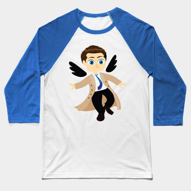 Cute Angel Castiel Supernatural Chibi Baseball T-Shirt by Alice_Wieckowska